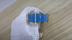 Hermes Kawaii Blue Enamel Hinged Cuff Bracelet Gold Plated 2.3cm Wide M 17.5cm