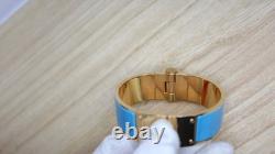 Hermes Kawaii Blue Enamel Hinged Cuff Bracelet Gold Plated 2.3cm Wide M 17.5cm
