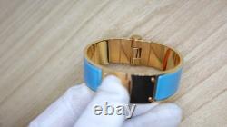 Hermes Kawaii Blue Enamel Hinged Cuff Bracelet Gold Plated 2.3cm Wide M 17.5cm