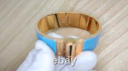 Hermes Kawaii Blue Enamel Hinged Cuff Bracelet Gold Plated 2.3cm Wide M 17.5cm