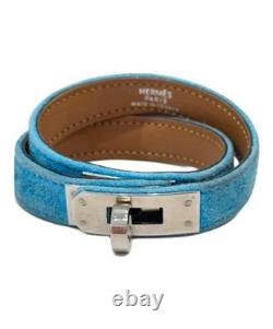 Hermes Kelly Bracelet Blue Enamel Metal Jewelry Wrap Cuff Japan