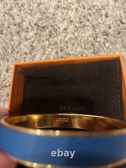 Hermes Logo Bangle Bracelet Blue, Gold