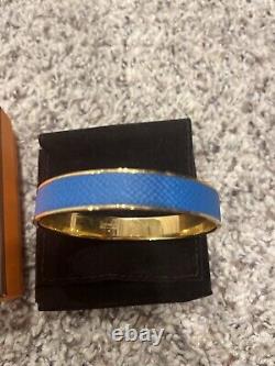 Hermes Logo Bangle Bracelet Blue, Gold