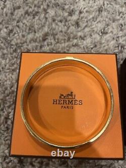 Hermes Logo Bangle Bracelet Blue, Gold