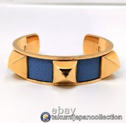 Hermes Medoor Bracelet Bangle Gold Blue Enamel #M-544