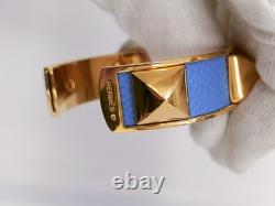 Hermes Medoor Bracelet Bangle Gold Blue Enamel #M-544