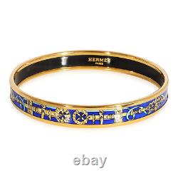Hermès Narrow Blue Enamel Bracelet with Blue & Gold Design