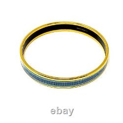 Hermès Narrow Gold Blue Dots Squares Enamel Bangle 70