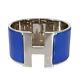 Hermès Palladiam Plated Xl Clic Clac H Bracelet In Blue Enamel