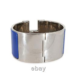 Hermès Palladiam Plated XL Clic Clac H Bracelet in Blue Enamel