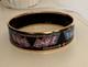 Hermes Paris Bangle Bracelet Black/blue/pink Enamel Bird Motif Flag Gold Rim
