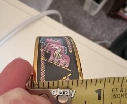 Hermes Paris Bangle Bracelet black/blue/pink Enamel Bird Motif Flag Gold Rim