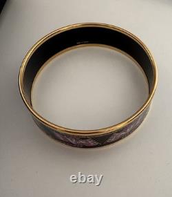 Hermes Paris Bangle Bracelet black/blue/pink Enamel Bird Motif Flag Gold Rim