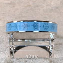 Hermes Paris Enamel Bangle Bracelet Blue Enamel Snowflakes Silver Rim 65 withCase