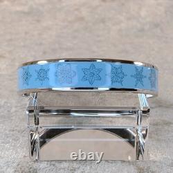 Hermes Paris Enamel Bangle Bracelet Blue Enamel Snowflakes Silver Rim 65 withCase