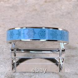Hermes Paris Enamel Bangle Bracelet Blue Enamel Snowflakes Silver Rim 65 withCase