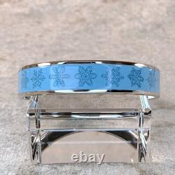 Hermes Paris Enamel Bangle Bracelet Blue Enamel Snowflakes Silver Rim 65 withCase