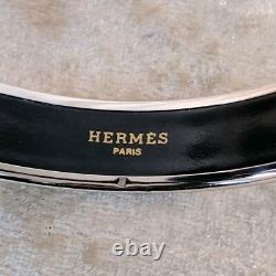 Hermes Paris Enamel Bangle Bracelet Blue Enamel Snowflakes Silver Rim 65 withCase