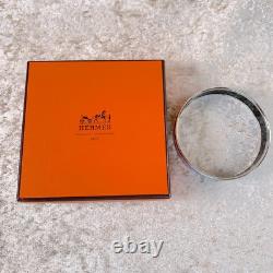 Hermes Paris Enamel Bangle Bracelet Blue Enamel Snowflakes Silver Rim 65 withCase