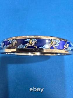 Hermes Paris Enamel Royal Blue Bangle Bracelet With Horse Running On Clouds
