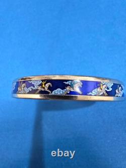 Hermes Paris Enamel Royal Blue Bangle Bracelet With Horse Running On Clouds