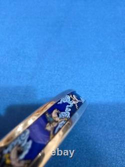 Hermes Paris Enamel Royal Blue Bangle Bracelet With Horse Running On Clouds