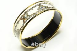 Hermes Paris Gold Plated White Blue Enamel Chain Bangle Bracelet