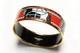 Hermes Paris Wide Gold Plated Red Blue Enamel Equestrian Horse Bangle Bracelet