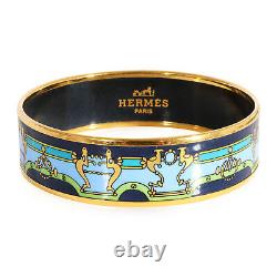 Hermès Plated Enamel Bracelet with Blue, Green & Gold Design (62MM)