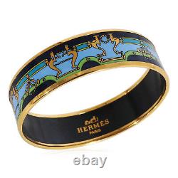 Hermès Plated Enamel Bracelet with Blue, Green & Gold Design (62MM)