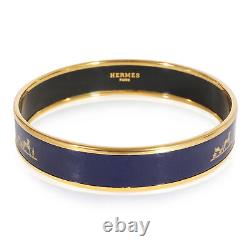 Hermès Plated Enamel Bracelet with Navy Blue Caleche, 14mm