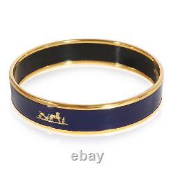 Hermès Plated Enamel Bracelet with Navy Blue Caleche, 14mm