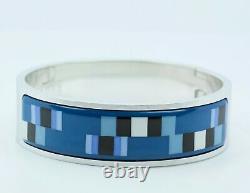 Hermes Silver Blue Black And White Enamel Hinged Bangle Bracelet 5/8th Inch Wide