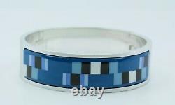 Hermes Silver Blue Black And White Enamel Hinged Bangle Bracelet 5/8th Inch Wide