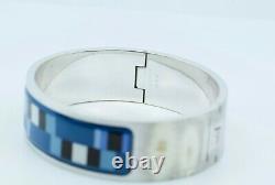 Hermes Silver Blue Black And White Enamel Hinged Bangle Bracelet 5/8th Inch Wide