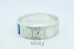 Hermes Silver Blue Black And White Enamel Hinged Bangle Bracelet 5/8th Inch Wide