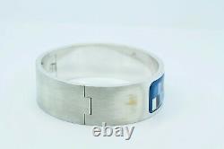 Hermes Silver Blue Black And White Enamel Hinged Bangle Bracelet 5/8th Inch Wide