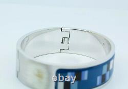 Hermes Silver Blue Black And White Enamel Hinged Bangle Bracelet 5/8th Inch Wide