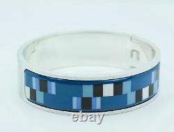 Hermes Silver Blue Black And White Enamel Hinged Bangle Bracelet 5/8th Inch Wide