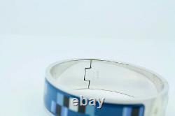 Hermes Silver Blue Black And White Enamel Hinged Bangle Bracelet 5/8th Inch Wide