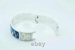 Hermes Silver Blue Black And White Enamel Hinged Bangle Bracelet 5/8th Inch Wide