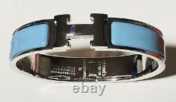 Hermes Silver Blue Polaire Blue Enamel H Clic Clac Bangle Bracelet 17cm Birkin