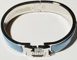 Hermes Silver Blue Polaire Blue Enamel H Clic Clac Bangle Bracelet 17cm Birkin