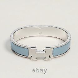 Hermes Silver Chardon Blue Enamel H Clic Clac Bangle Bracelet 17cm Birkin $700