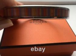 Hermes Striped Sz L Enamel Bracelet Carioca Silver Tone Palladium Narrow # 1692