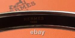Hermes Striped Sz L Enamel Bracelet Carioca Silver Tone Palladium Narrow # 1692