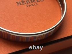 Hermes Striped Sz L Enamel Bracelet Carioca Silver Tone Palladium Narrow # 1692