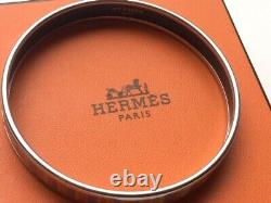 Hermes Striped Sz L Enamel Bracelet Carioca Silver Tone Palladium Narrow # 1692