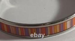 Hermes Striped Sz L Enamel Bracelet Carioca Silver Tone Palladium Narrow # 1692