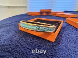 Hermès Turquoise Blue-Green Enamel Bracelet Rope Medallion PM Authentic